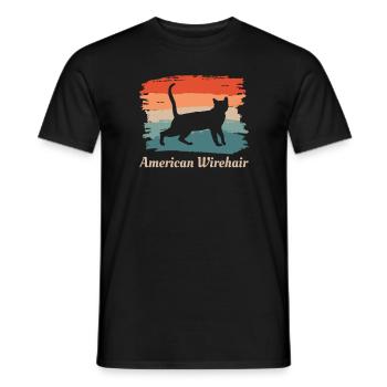 Vintage Retro American Wirehair Cat Lover - Men's T-Shirt - black - Front - AI Model Male 178 light (178cm)