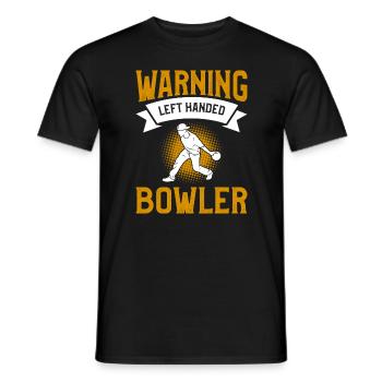 Warning Left Handed Bowler Lefty Bowling - Men's T-Shirt - black - Front - AI Model Male 178 light (178cm)