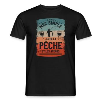 Je Suis Un Mec Simple J'aime La Pêche Et L'Apéro - T-shirt homme - noir - Devant - AI Model Male 178 light (178cm)