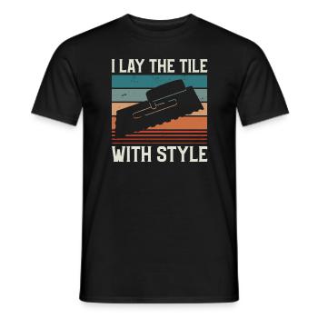 Je pose le carrelage avec des carreaux de carrelage de style carrelage - T-shirt homme - noir - Devant - AI Model Male 178 light (178cm)