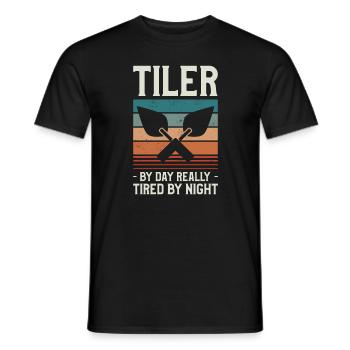 Carreleur le jour vraiment fatigué par la nuit Carrelage - T-shirt homme - noir - Devant - AI Model Male 178 light (178cm)
