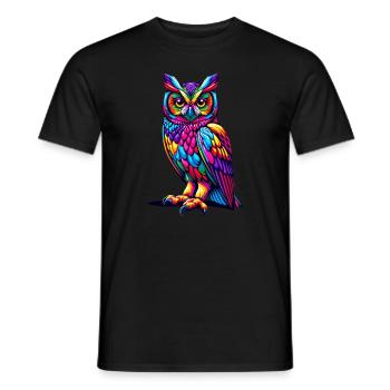 Colorful Pop Art Owl Bird Owlet Owls Lover - Men's T-Shirt - black - Front - AI Model Male 178 light (178cm)