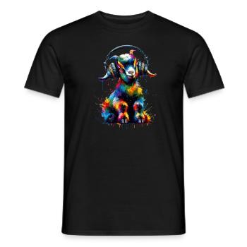 Bunte Splash Art Kopfhörer Ziegen Bauernhof Tier - Männer T-Shirt - Schwarz - Vorne - AI Model Male 178 light (178cm)