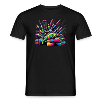 Bunte Pop Art Eisfischen Fisch Fischer Angler - Männer T-Shirt - Schwarz - Vorne - AI Model Male 178 light (178cm)