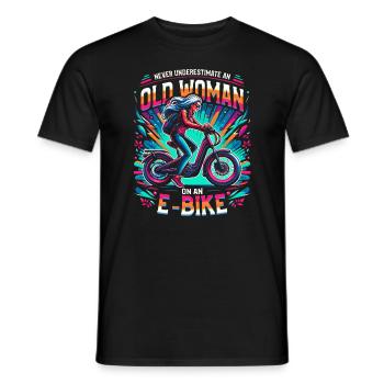 Never Underestimate An Old Woman On An E-Bike - Men's T-Shirt - black - Front - AI Model Male 178 light (178cm)