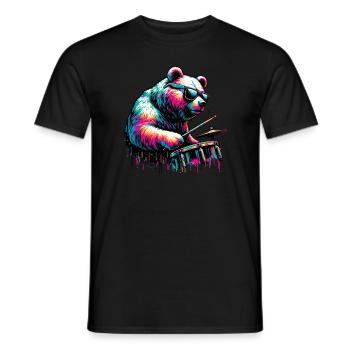 Splash Art Bear Jouer de la batterie tambour batteur - T-shirt homme - noir - Devant - AI Model Male 178 light (178cm)