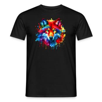 Colorful Splash Art Red Wolf Lover Wolves - Men's T-Shirt - black - Front - AI Model Male 178 light (178cm)