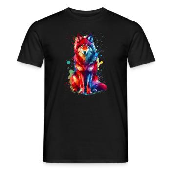 Colorful Splash Art Red Wolf Lover Wolves - Men's T-Shirt - black - Front - AI Model Male 178 light (178cm)