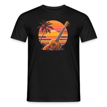 Retro Beach Sunset Ukulele Uke Player Instrument - Men's T-Shirt - black - Front - AI Model Male 178 light (178cm)