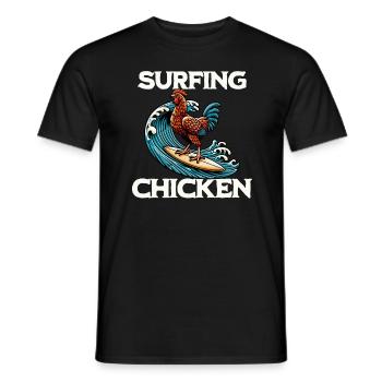 Surfing Chicken - Men's T-Shirt - black - Front - AI Model Male 178 light (178cm)