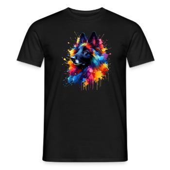 Bunte Splash Art Belgischer Schäferhund Groenendael - Männer T-Shirt - Schwarz - Vorne - AI Model Male 178 light (178cm)