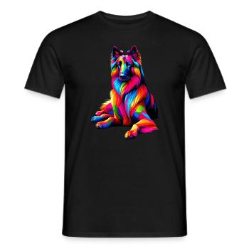 Colorful Splash Art Belgian Sheepdog Groenendael - Men's T-Shirt - black - Front - AI Model Male 178 light (178cm)