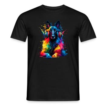 Casque Splash Art coloré Chien de berger belge - T-shirt homme - noir - Devant - AI Model Male 178 light (178cm)