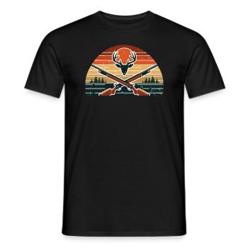 Retro Sonnenuntergang Hirsch Jagd Jäger Wild Elch - Männer T-Shirt - Schwarz - Vorne - AI Model Male 178 light (178cm)