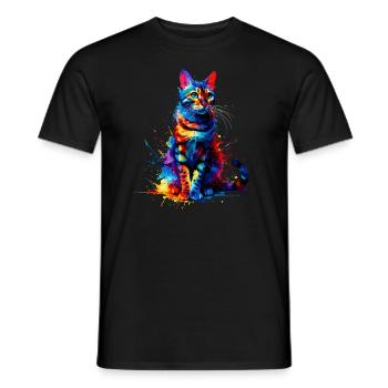 Bunte Splash Art Bengalische Katze - Männer T-Shirt - Schwarz - Vorne - AI Model Male 178 light (178cm)