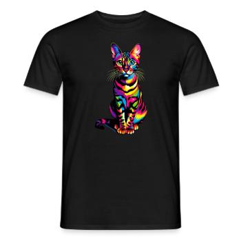 Bunte Pop Art Bengalische Katze - Männer T-Shirt - Schwarz - Vorne - AI Model Male 178 light (178cm)