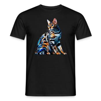 Polygon Art Bengal Cat - Men's T-Shirt - black - Front - AI Model Male 178 light (178cm)