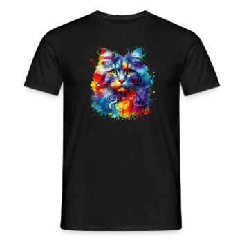 Splash Art coloré American Curl - T-shirt homme - noir - Devant - AI Model Male 178 light (178cm)
