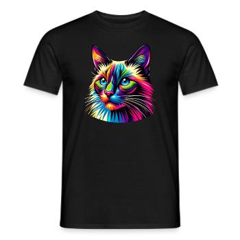 Bunte Pop Art Balinesische Katze Langhaarig - Männer T-Shirt - Schwarz - Vorne - AI Model Male 178 light (178cm)