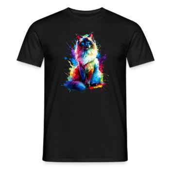 Éclaboussures colorées Art Chat balinais à poil long - T-shirt homme - noir - Devant - AI Model Male 178 light (178cm)