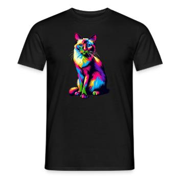 Bunte Pop Art Balinesische Katze Langhaarig - Männer T-Shirt - Schwarz - Vorne - AI Model Male 178 light (178cm)