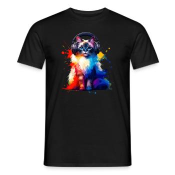 Splash Art Casque Balinais Chat à poil long - T-shirt homme - noir - Devant - AI Model Male 178 light (178cm)