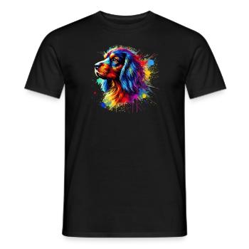 Splash Art coloré Petit Munsterlander - T-shirt homme - noir - Devant - AI Model Male 178 light (178cm)