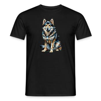 Polygon Art Swedish Vallhund Västgötaspets - Men's T-Shirt - black - Front - AI Model Male 178 light (178cm)
