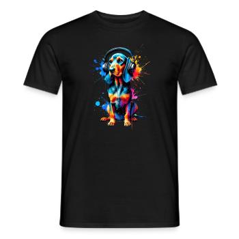 Bunte Splash Art Kopfhörer Plott Hound Plott - Männer T-Shirt - Schwarz - Vorne - AI Model Male 178 light (178cm)