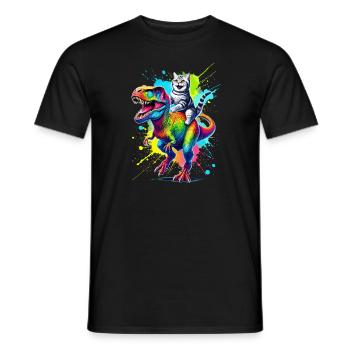 Splash Art Dinosaur T-Rex American Shorthair - Men's T-Shirt - black - Front - AI Model Male 178 light (178cm)