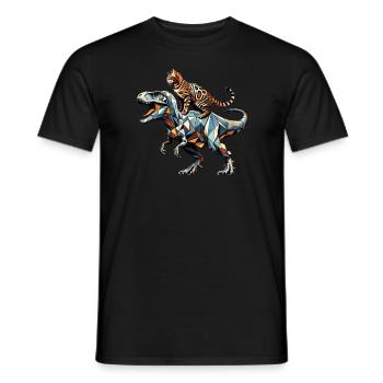 Geometric Art Dinosaur T-Rex Bengal Cat - Men's T-Shirt - black - Front - AI Model Male 178 light (178cm)