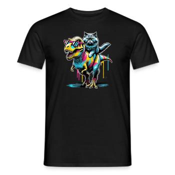 Pop Art Dinosaure T-Rex Chat Sibérien - T-shirt homme - noir - Devant - AI Model Male 178 light (178cm)