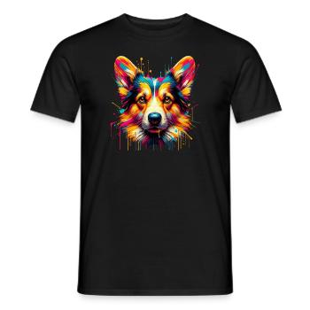 Splash Art Strickjacke Welsh Corgi Papa Corgis - Männer T-Shirt - Schwarz - Vorne - AI Model Male 178 light (178cm)