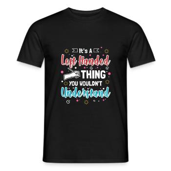 L’humour gaucher - C’est un truc de gaucher - T-shirt homme - noir - Devant - AI Model Male 178 light (178cm)