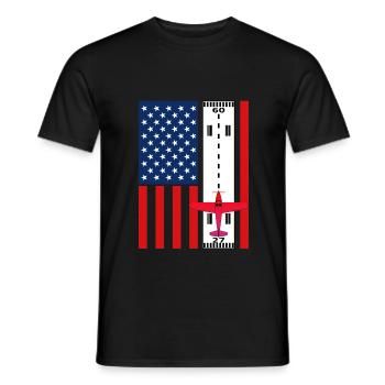 USA Flagge mit Landebahn und Flugzeug Stolze Pilot - Männer T-Shirt - Schwarz - Vorne - AI Model Male 178 light (178cm)