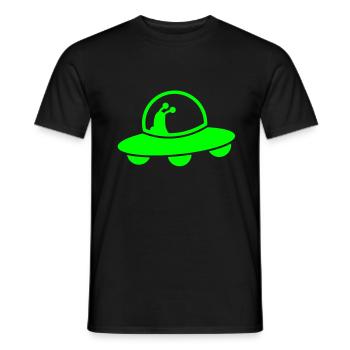 alien spacecraft flying UFO with cute Aliens - Men's T-Shirt - black - Front - AI Model Male 178 light (178cm)