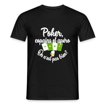 Poker, copains et apéro - T-shirt homme - noir - Devant - AI Model Male 178 light (178cm)