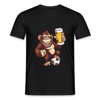 Crazy gorilla monkey with football and beer :) - Men's T-Shirt - black - Front - AI Model Male 178 light (178cm)