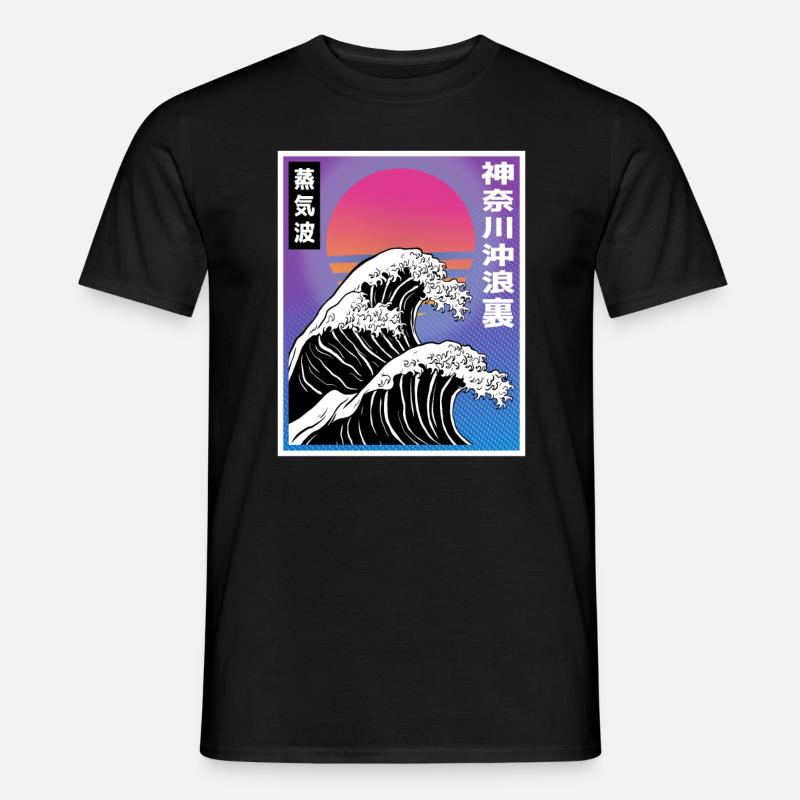 Vaporwave Synthwave Retro Big Wave Japan Style Art - Männer T-Shirt - Schwarz