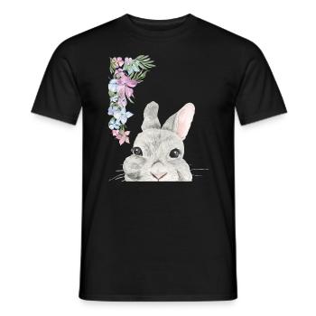 Rabbit's head with flowers - Men's T-Shirt - black - Front - AI Model Male 178 light (178cm)