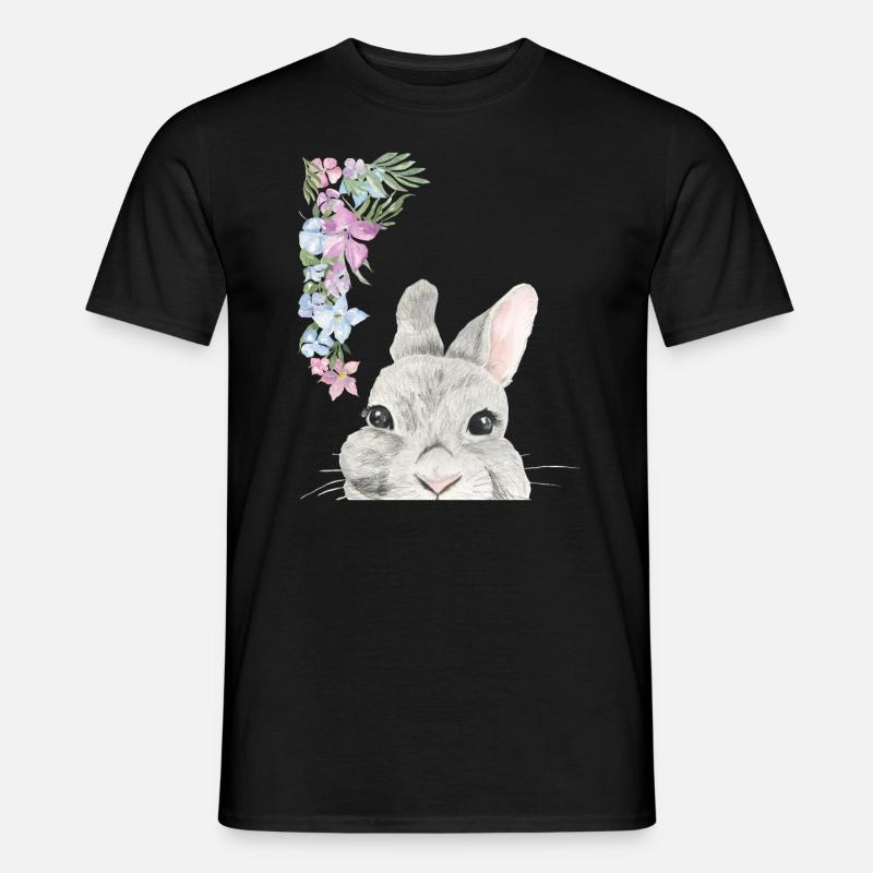 Hasenkopf Mit Blumen - Männer T-Shirt - Schwarz