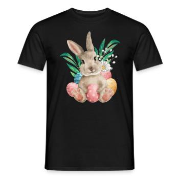 Aquarelle lapins de Pâques et œufs - T-shirt homme - noir - Devant - AI Model Male 178 light (178cm)