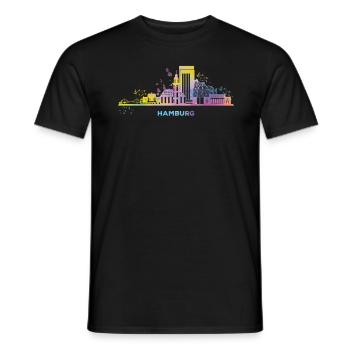 Hamburg Skyline Colorful Cityscape Hamburg - Men's T-Shirt - black - Front - AI Model Male 178 light (178cm)