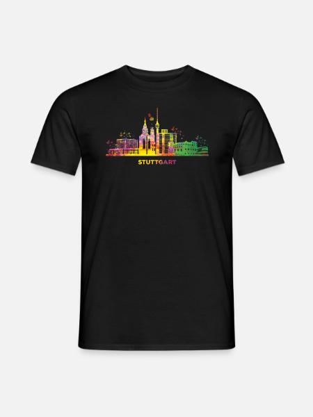 Stadtbild Stuttgart Skyline Bunt Stuttgarter - Männer T-Shirt - Schwarz