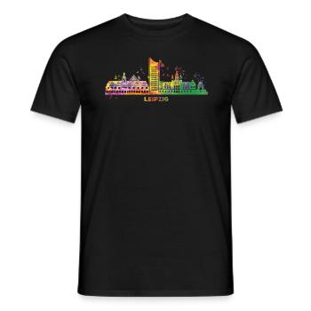 Leipzig Skyline Paysage urbain coloré Leipzig - T-shirt homme - noir - Devant - AI Model Male 178 light (178cm)