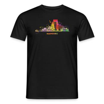 Hamburg Skyline Colorful Cityscape Hamburg - Men's T-Shirt - black - Front - AI Model Male 178 light (178cm)