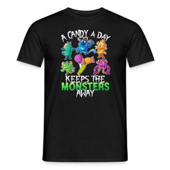 One candy a day Monster Funny Halloween - Men's T-Shirt - black - Front - AI Model Male 178 light (178cm)