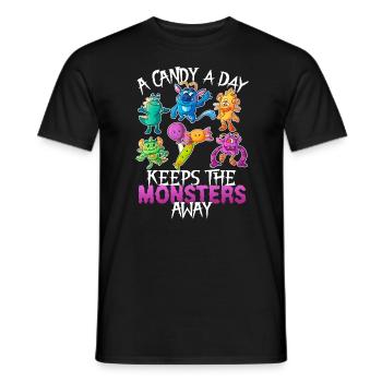 One Candy A Day Monster Funny Halloween - Men's T-Shirt - black - Front - AI Model Male 178 light (178cm)