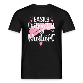 Facilement distrait par le nail art Nail Tech - T-shirt homme - noir - Devant - AI Model Male 178 light (178cm)