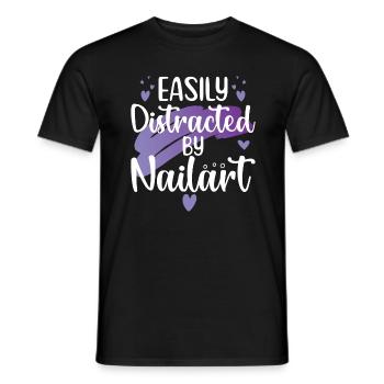 Facilement distrait par le nail art Nail Tech - T-shirt homme - noir - Devant - AI Model Male 178 light (178cm)